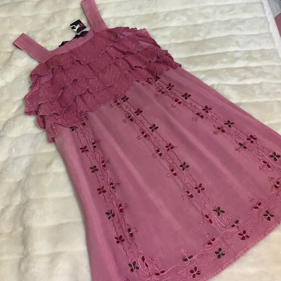 Dusty rose embroidered ruffles boho hippie sundress dress M as is - Picture 9 of 14
